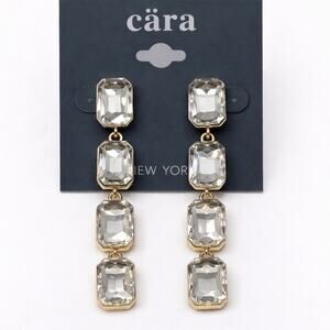Cara Gold Tone Crystal Drop Earrings Square/Rectangle Dangle, NWT